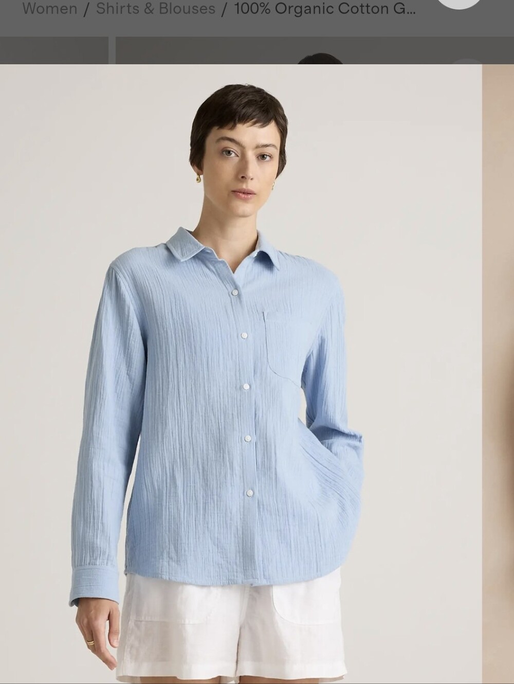 Quince100% Organic Cotton Gauze Light Blue Casual Button-Down Shirt Sz.S